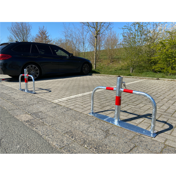Car-park barrier | foldable, with Euro | profile lock cylinder | hot-dip galv. / red refl. stripes
